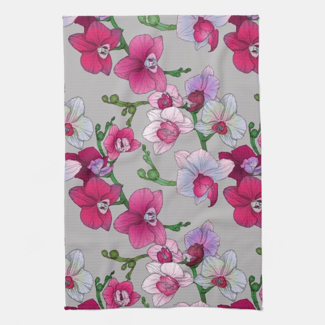 Pink Orchids In Bloom Kitchen Towel (Vertical)