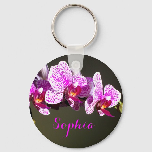Pink Orchids -monogram Keychain (Front)