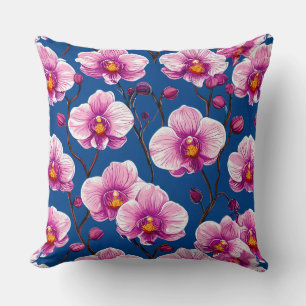 Pink Orchids pattern Throw Pillow
