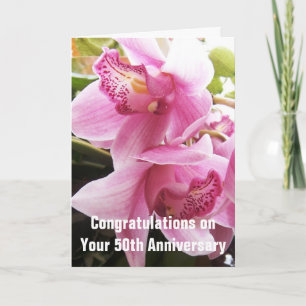 Pink Orchids Personalised 50th Wedding Anniversary Card