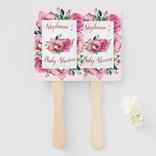 Pink Orchids & Roses Baby Shower Hand Fan