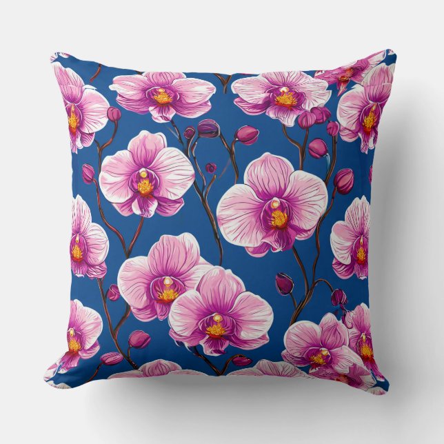 Pink Orchids Tropical Flower Home Decor Accent Throw Pillow (Front)