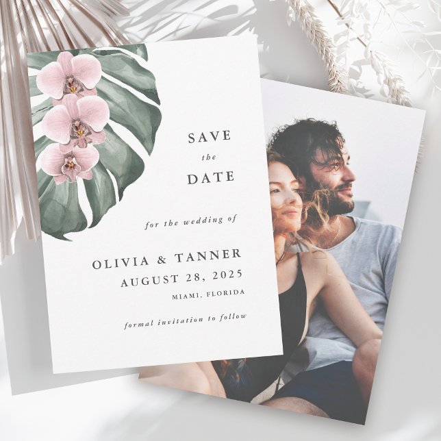 Pink Orchids Tropical Paradise Save the Date Invitation (Creator Uploaded)