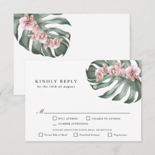 Pink Orchids Tropical Wedding RSVP with Entrees Card