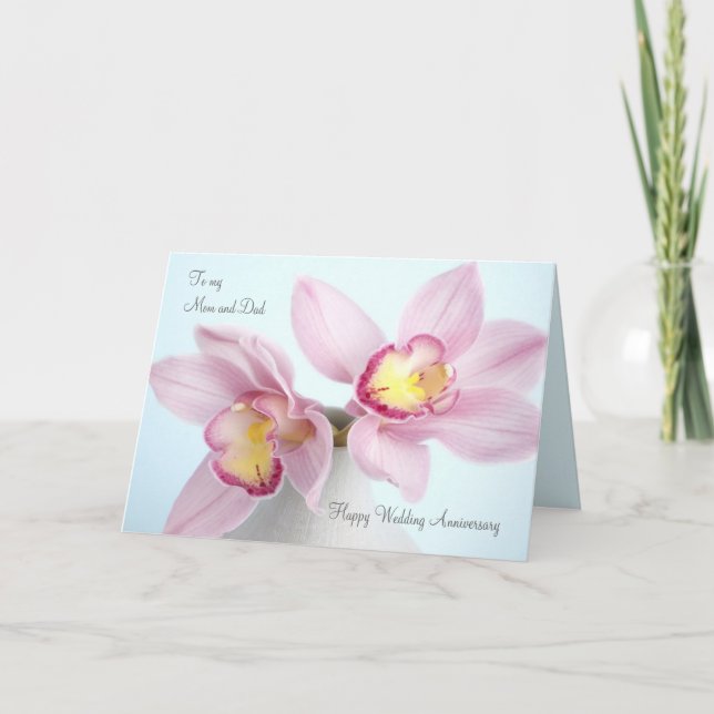 Pink Orchids Wedding Anniversary Mom and Dad Card (Front)