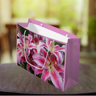 Pink Oriental Lilies Floral Large Gift Bag
