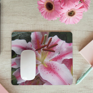 Pink Oriental Lily Floral Mouse Pad