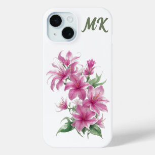 Pink Oriental Lily Flowers Monogram Phone Case