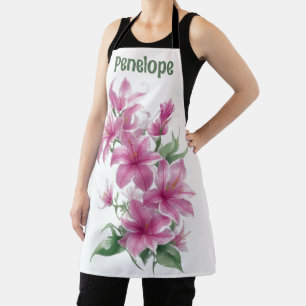 Pink Oriental Lily Flowers Personalized Apron