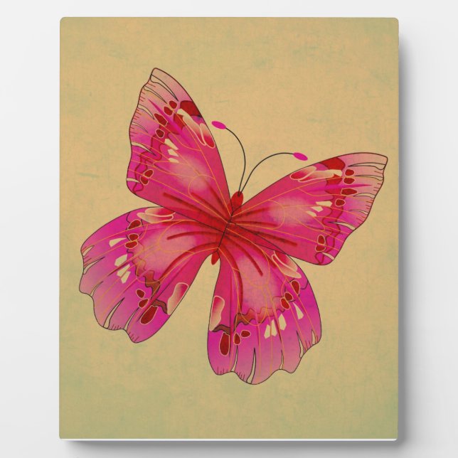 Pink Oriental vintage butterfly art Plaque (Front)