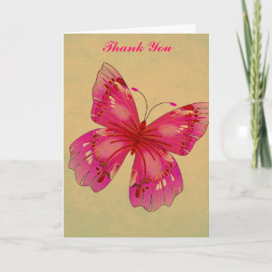 Pink Oriental vintage butterfly art Thank You Card
