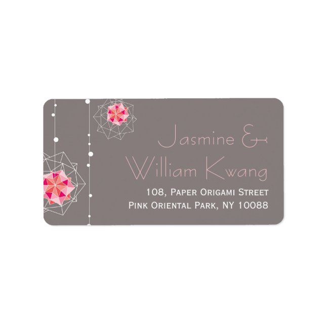 Pink Origami Hanging Ornament Lights Asian Wedding Label (Front)