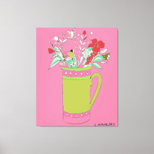 Pink Original Flowers In A Mug Canvas Print