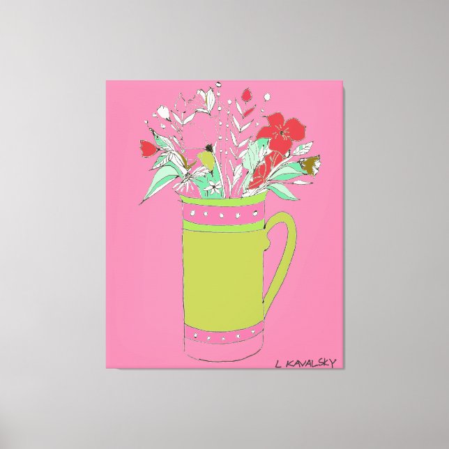 Pink Original Flowers In A Mug Canvas Print (Front)