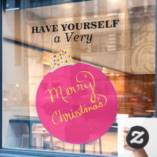 Pink Ornament Ball Merry Christmas Window Cling