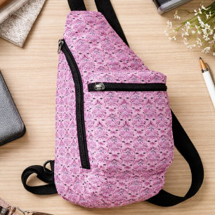 Pink Ornamental Damask Pattern Accessory Pouch Sling Bag
