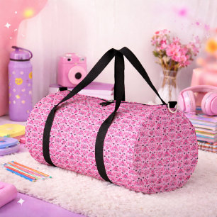 Pink Ornamental Damask Pattern Duffle Bag