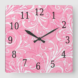 Pink Ornamental Square Clock