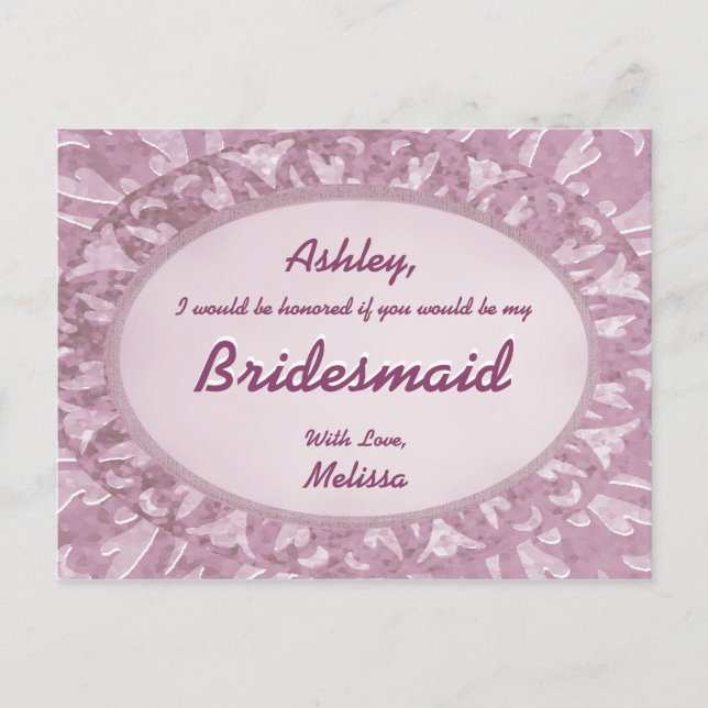 Pink Ornamental - Will You Be My Bridesmaid? Invitation Postcard (Front)