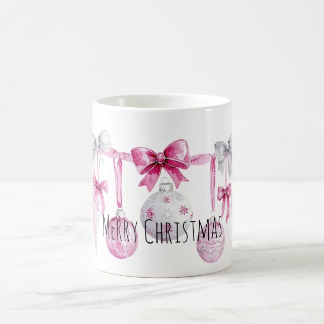 Pink Ornaments Bows Christmas  Coffee Mug (Center)