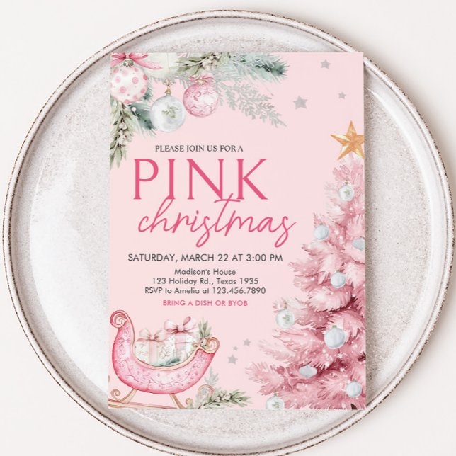 Pink Ornaments Christmas Party Invitation (Pink Ornaments Holiday Christmas Party Invitation)
