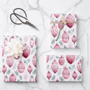 Pink ornaments for festive gift wrapping paper sheet