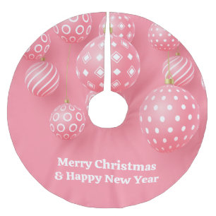 Pink Ornaments Merry Christmas And Happy New Year Brushed Polyester Tree Skirt