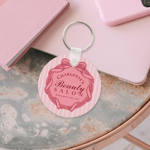 Pink Ornate Bow Frame Beauty Salon Keychain