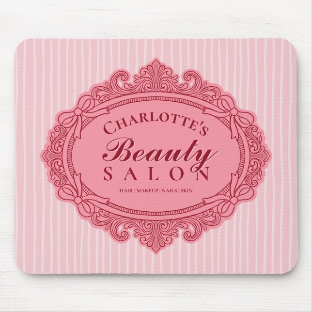 Pink Ornate Bow Frame Salon Mouse Pad (Front)