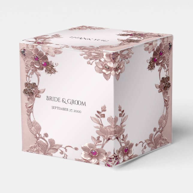 Pink Ornate Floral Favour Box (Front Side)