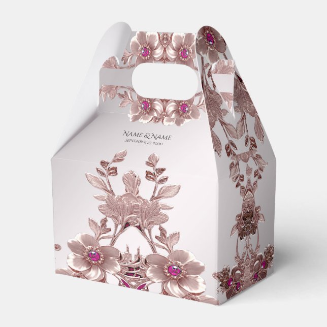 Pink Ornate Floral Favour Box (Front Side)