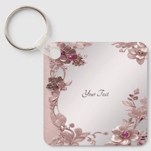 Pink Ornate Floral Keychain