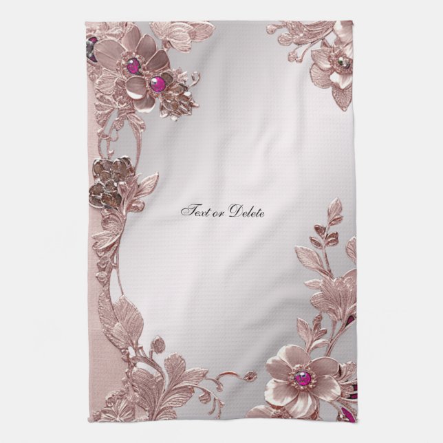 Pink Ornate Floral Kitchen Towels (Vertical)