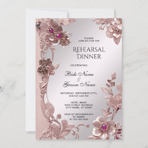 Pink Ornate Floral Rehearsal Dinner Invitation