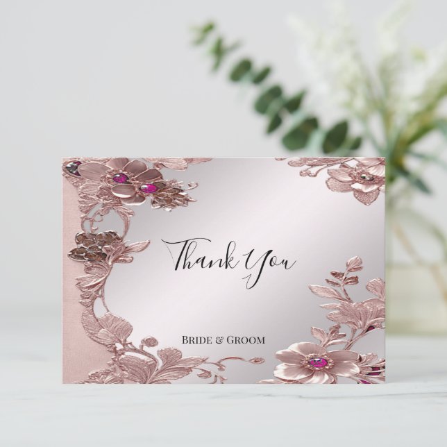 Pink Ornate Floral Thank You Card (Standing Front)