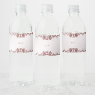 Pink Ornate Floral Water Bottle Label
