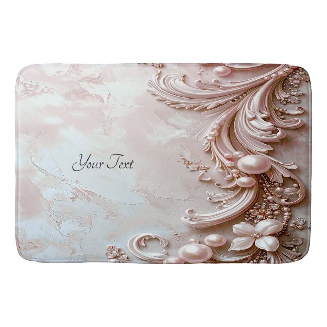 Pink Ornate Pearl and Floral Bath Mat (Front)