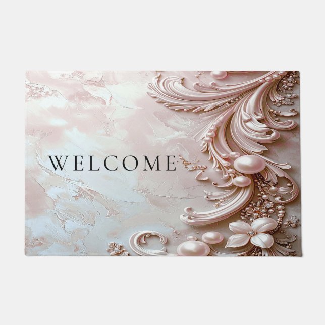 Pink Ornate Pearl and Floral Doormat (Front)