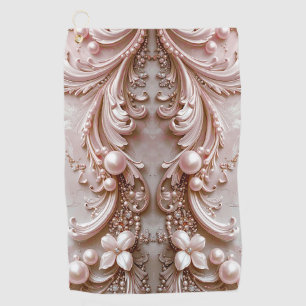 Pink Ornate Pearl and Floral Golf Towel