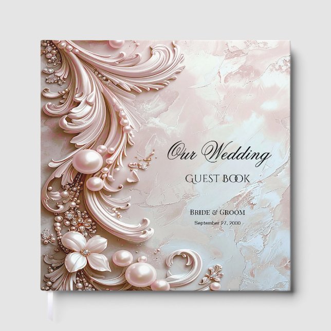 Pink Ornate Pearl and Floral Guest Book (Front)