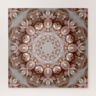 Pink Ornate Pearl and Floral Jigsaw Puzzle