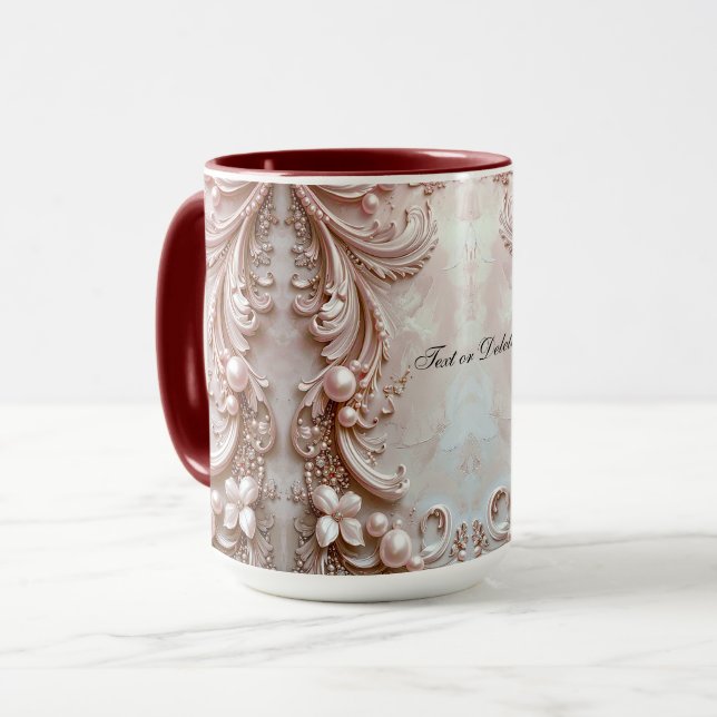 Pink Ornate Pearl and Floral Mug (Front Left)