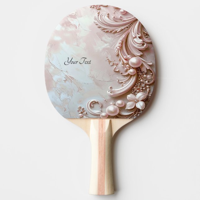 Pink Ornate Pearl and Floral Ping Pong Paddle (Front)