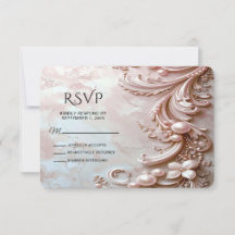 Pink Ornate Pearl and Floral RSVP Card