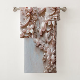 Pink Ornate Pearl and Floral Towel Set