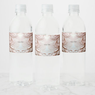 Pink Ornate Pearl and Floral Water Bottle Label