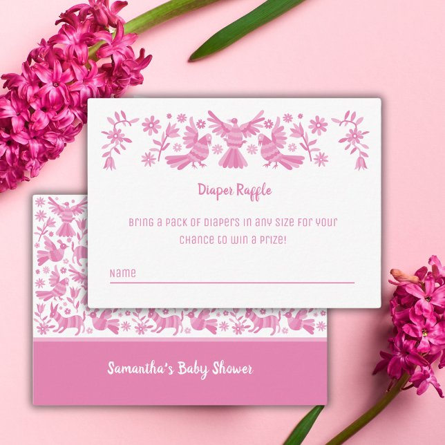 Pink Otomi baby shower diaper raffle Enclosure Card (Creator Uploaded)