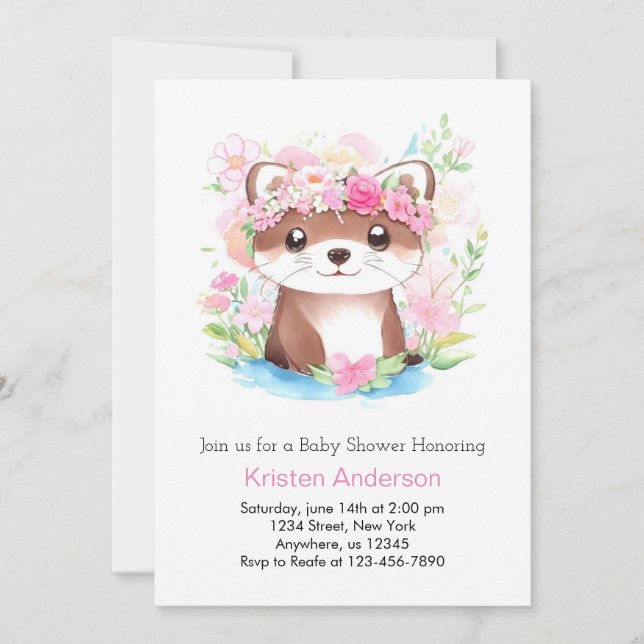 Pink Otter Whimsical Blissful Girl Baby Shower Invitation (Front)