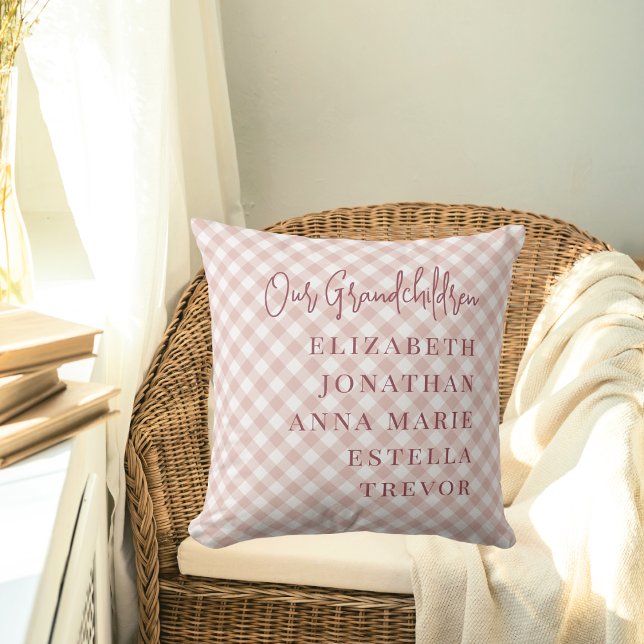 Pink Our Grandchildren Names Gift for Grandparents Throw Pillow (Creator Uploaded)