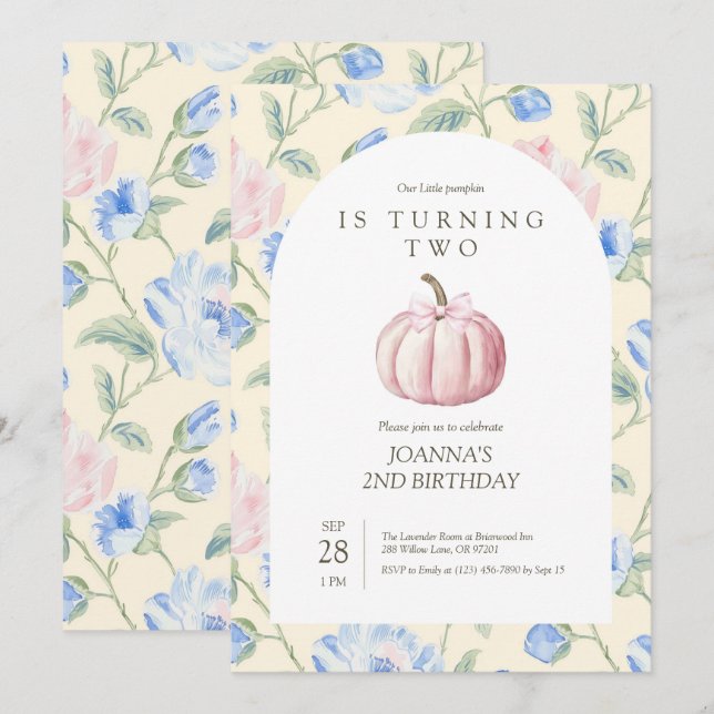 Pink Our Little Pumpkin Birthday Invitation (Front/Back)